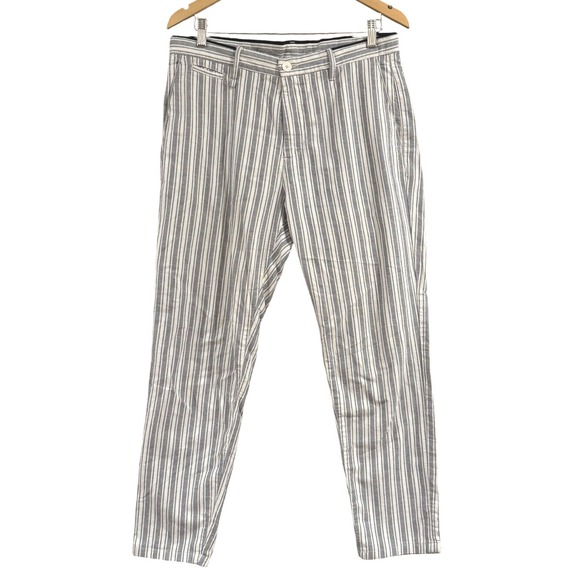 Zara‎ Striped Tapered Fit Trouser Cropped Pants Cotton Blend Pockets32 Preppy - Picture 1 of 16